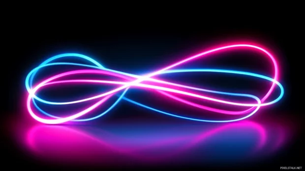 A neon abstract artwork with swirling ribbons of light in blue and pink, Vector illustration, D art.