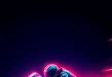 A neon glowing silhouette of a motorcycle speeding through a futuristic city, with neon lights reflecting off the sleek metallic surface, set against a dark background.