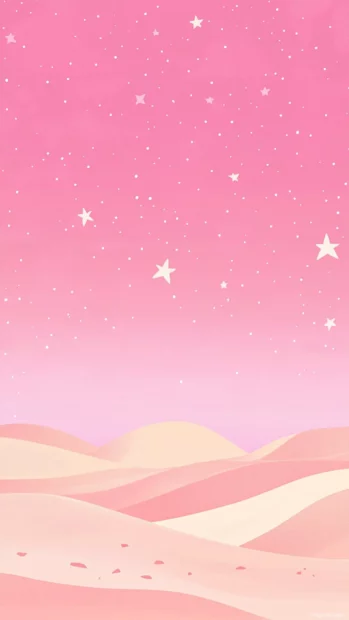 A pastel dream perfect for Minimalist pink stars wallpaper, with pink stars dancing above illustrated desert dunes.