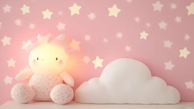 A pastel dream perfect for Pastel pink stars wallpaper, with pink stars glowing around whimsical cloud shapes.