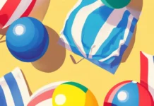 A pattern of Summer Wallpapers featuring colorful striped towels and beach balls.