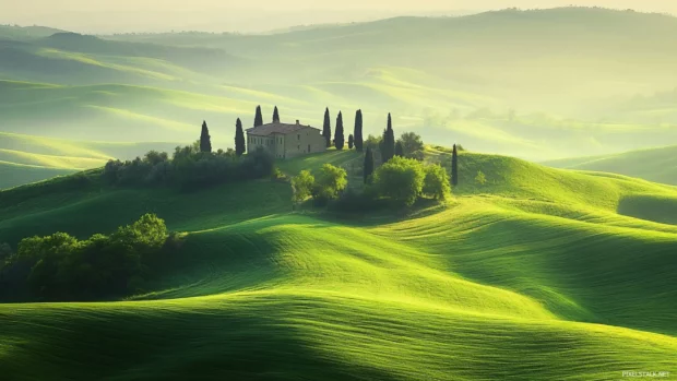 A peaceful landscape perfect for Dreamy countryside scenery wallpaper, rolling across gentle hills.