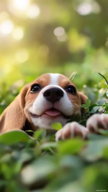 A playful beagle in a park, part of trending adorable dog wallpapers for smartphones.