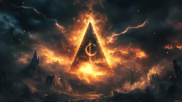 A powerful portrait of Deathly Hallows in the heart of a magical storm.