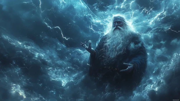 A powerful portrait of Dumbledore in the heart of a magical storm.