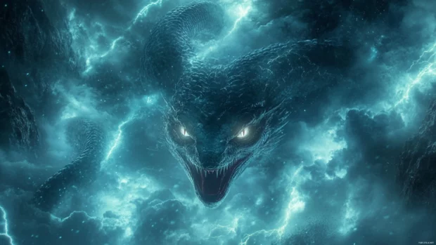 A powerful portrait of Nagini in the heart of a magical storm.