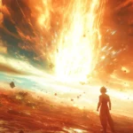 A punch from Goku creates a shockwave that clears the sky above the battlefield.