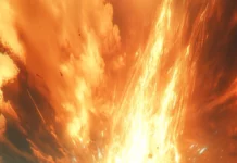 A punch from Goku creates a shockwave that clears the sky above the battlefield.