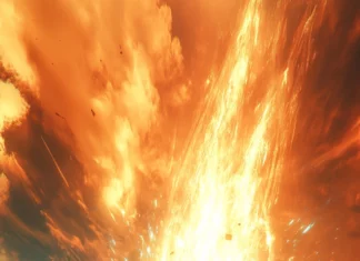 A punch from Goku creates a shockwave that clears the sky above the battlefield.