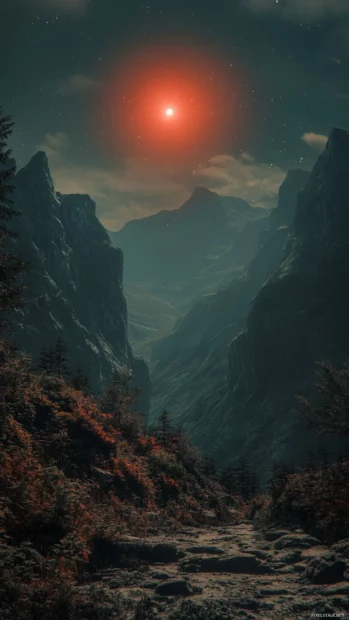 A red star watching over a sleepy mountain pass.