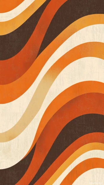 A retro inspired wallpaper with abstract waves and stripes in warm earth tones, reminiscent of 70s design patterns.