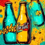 A retro pop art wallpaper with oversized sunglasses and lips, featuring vibrant reds, blues, and yellows, accented by bold black outlines and halftone textures, Retro style.