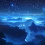 A river of mist gliding under star crowns.
