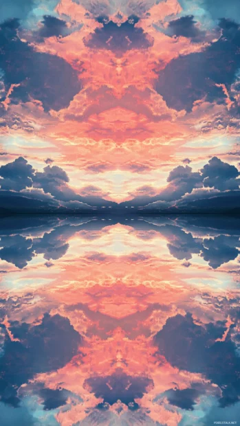A serene lake reflecting a distorted sky, a peaceful yet Trippy psychedelic image for iPhone.