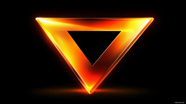 A single neon triangle glowing with soft gradients on a dark background.