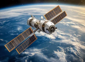 A sleek space station orbiting Earth in high detail, Space PC Wallpapers 1080p inspiration.