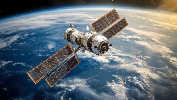 A sleek space station orbiting Earth in high detail, Space PC Wallpapers 1080p inspiration.