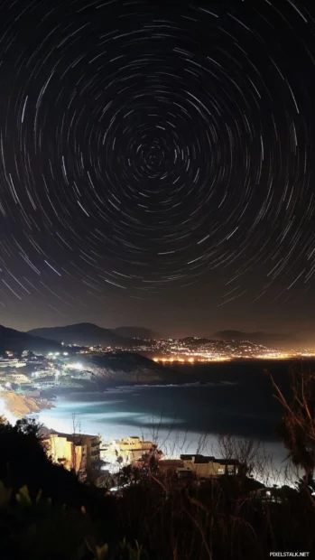 A sleepy coastline brushed with starry winds.