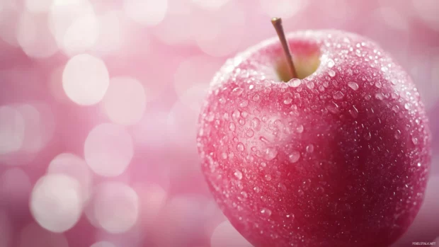 A soft focused pink Apple wallpaper filled with minimal details and gentle lighting.