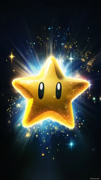 A sparkling Super Star radiating power, an essential Super Mario item.