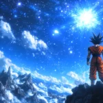 A stunning Goku Wallpapers scene where Goku prepares to unleash a Spirit Bomb under a starry sky.