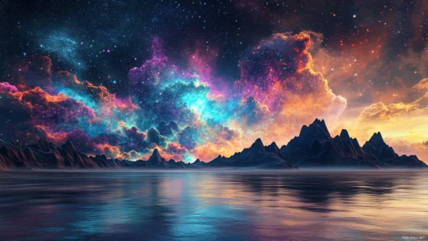 A stunning Holographic Skyline, perfect for those looking for Trending digital art wallpapers PC.