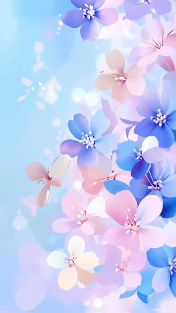 A summer iphone wallpaper showing soft pastel flowers under clear sunlight.
