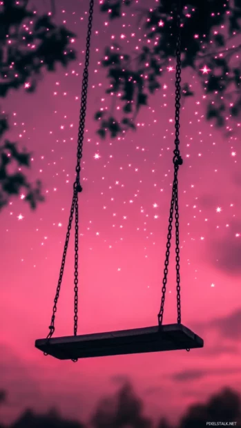 A swing hanging under pink stars.