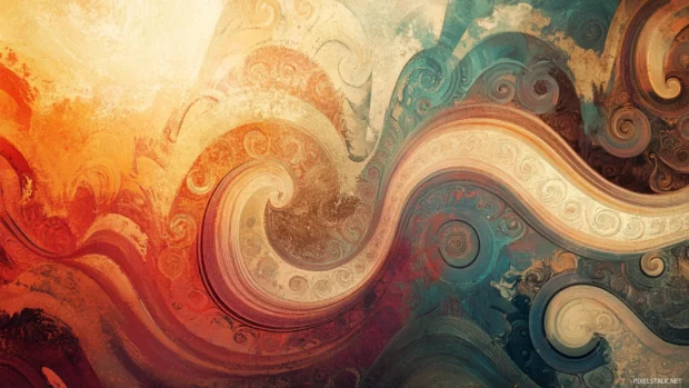 A swirl of warm colors and faded patterns, perfect for a retro psychedelic background, a truly trippy desktop experience.