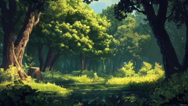 A tranquil forest landscape captured in sharp desktop wallpaper quality.