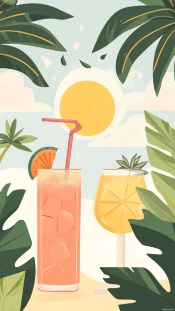 A tropical Summer vibe filled with palm trees and cocktails under the sun.