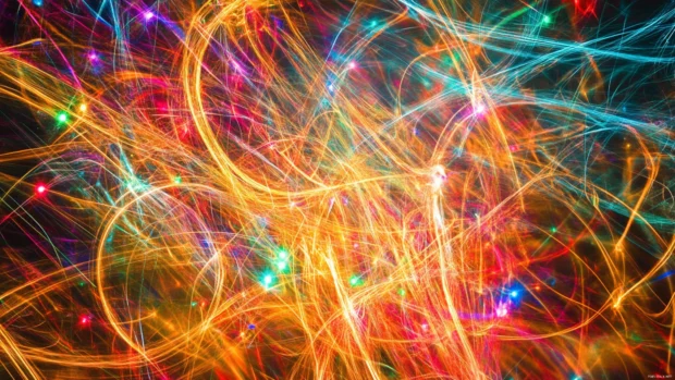 A vibrant display of interconnected light trails, symbolizing connectivity, a futuristic trippy network.