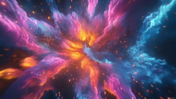 A vibrant explosion of colors, a kaleidoscopic vortex, perfect for a psychedelic desktop background, 4K resolution.
