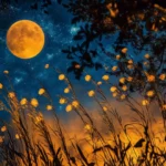 A vibrant recreation of Van Gogh Starry Night with enhanced swirling star formations and glowing moon, set against a vivid dark blue and yellow backdrop.