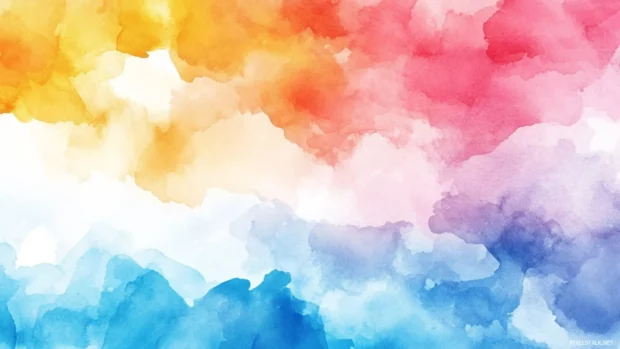 A vibrant watercolor sky filled with summer clouds.