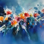 A watercolor background in deep blue features rich, intense shades.