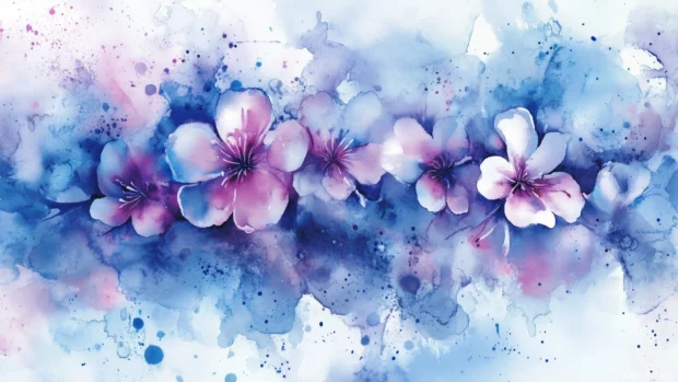 A watercolor background with a floral design featuring blooming flowers.
