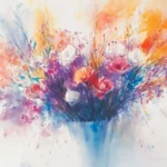 A watercolor background with a floral theme and a bouquet of colors.