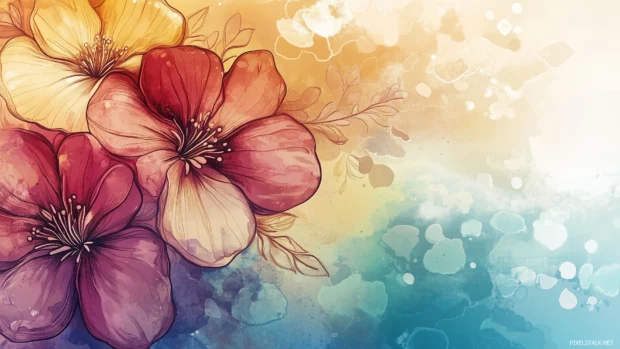 A watercolor background with flowers featuring intricate petal details.