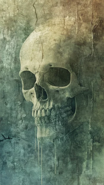 A watercolor style skull in soft pastel colors, with dripping paint effects blending into the background, giving a dreamlike feel.