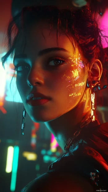 AI generated cyberpunk vertical background.