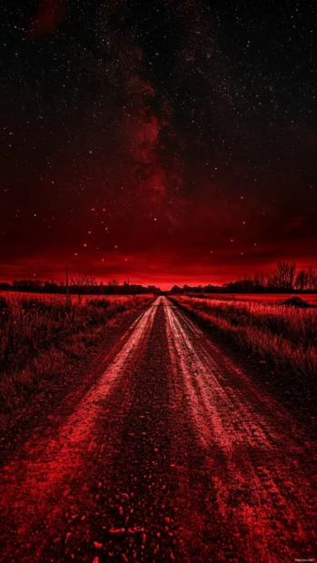 Abandoned roads stretching into a scarlet universe.