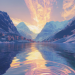 Abstract Android lock screen showing holographic landscapes bending in light.