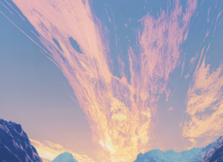 Abstract Android lock screen showing holographic landscapes bending in light.
