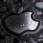 Abstract Apple iPhone Wallpapers highlighting silver Apple emblem on black.