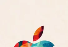 Abstract Apple logo made of colorful geometric shapes, playful Apple shapes wallpaper HD.