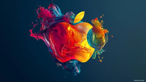 Abstract Apple wallpaper showing bright colors splashing across logo.