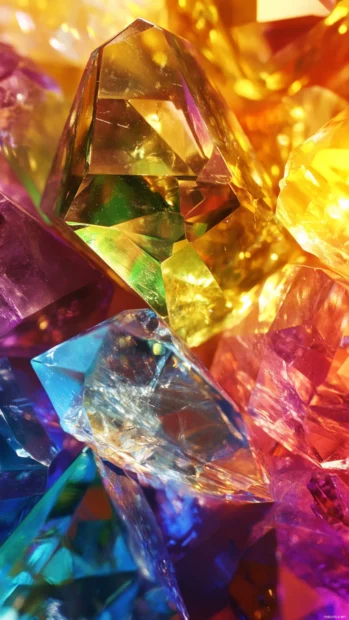 Abstract Moving iPhone Wallpapers featuring crystal shards rotating in colorful light.