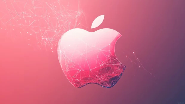 Abstract Pink Apple Wallpapers blending geometric shapes and pink Apple logo.