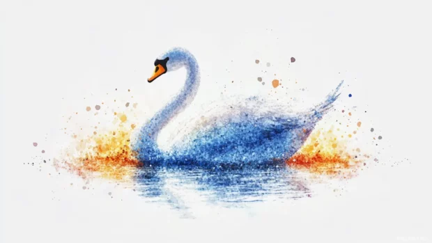 Abstract Swan made of watercolor splashes.